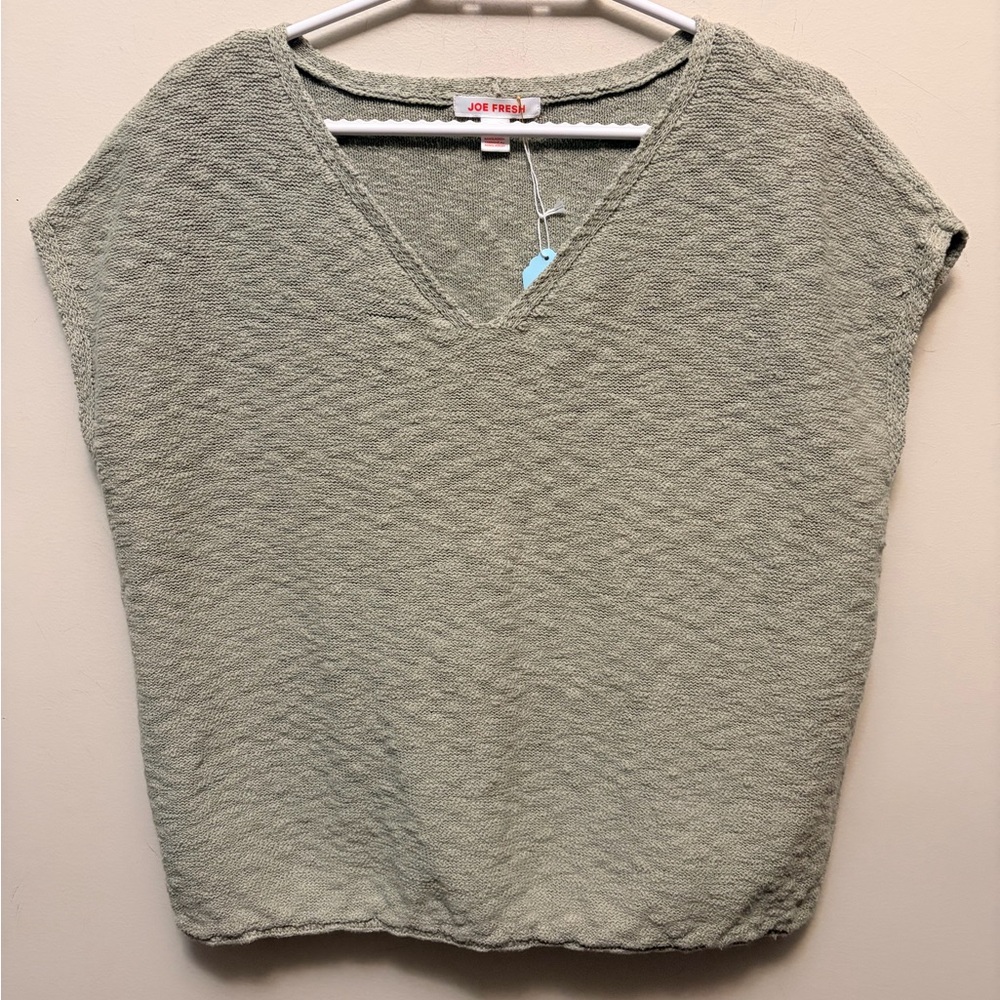 JOE FRESH Sage Green Cotton Knit  V-Neck Top